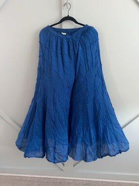 Water Lilies Cobalt Blue Flowy Palazzo Pants Lined Wide Leg One Size